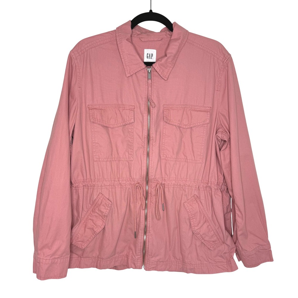 GAP Pink Utility Jacket Anorak Zip‎ Front Drawstring Waist Cotton XL Effortless